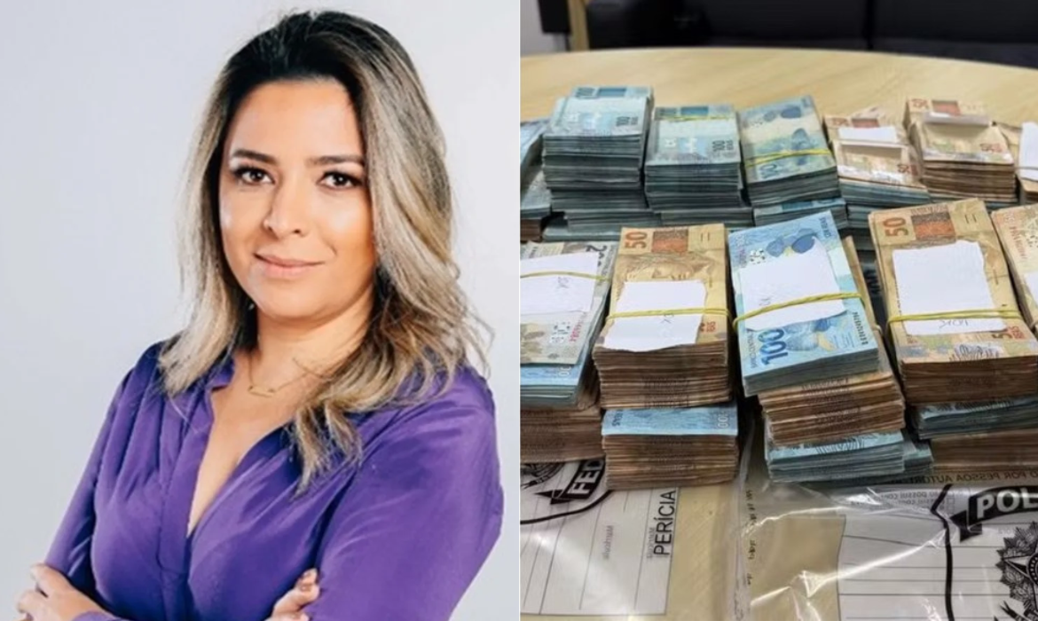 Advogada Val&eacute;ria Rodrigues Linhares e o dinheiro apreendido no aeroporto de Congonhas
